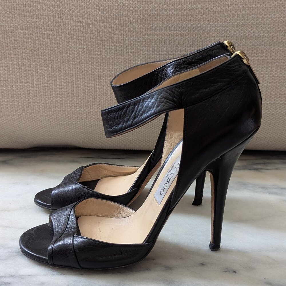 JIMMY CHOO Emelda Nappa Leather Black Sandal IT37, US7